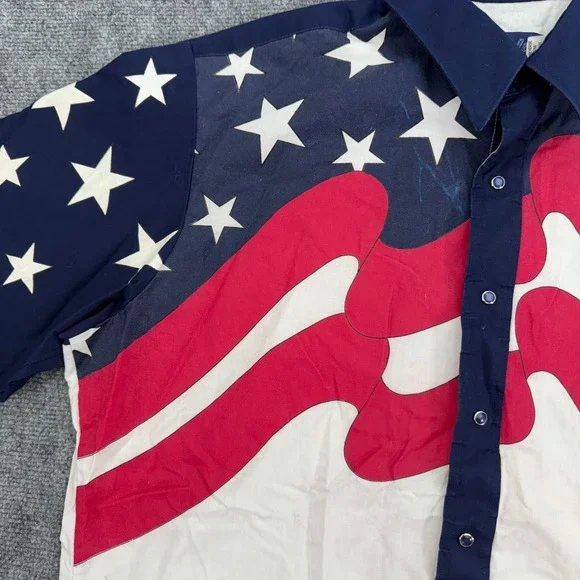 Wrangler Shirt Men 17.5 36 XL Xlong Tails American Flag Western Button Up *FLAWS - Picture 11 of 16